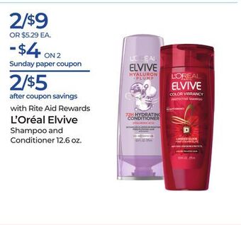 Rite Aid L'oréal elvive shampoo and conditioner offer