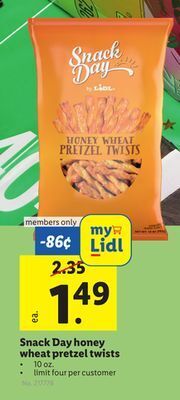 Lidl Snack day honey wheat pretzel twists offer