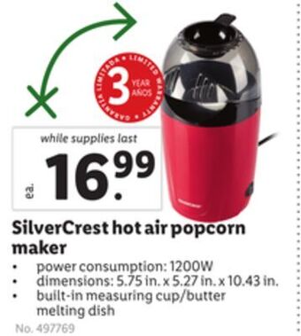 Lidl Silvercrest hot air popcorn maker offer