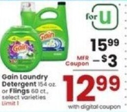 Albertsons Gain Laundry Detergent or Flings offer