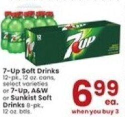 Albertsons 7-Up Soft Drinks 12-pk, 12 oz cans offer