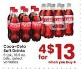 Albertsons Coca-Cola Soft Drinks 6 pk. 16.9 oz offer