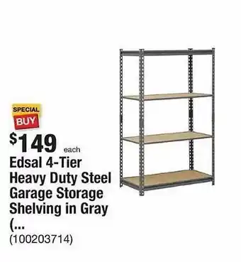 The Home Depot Edsal 4-tier heavy duty steel garage storage shelving in gray offer