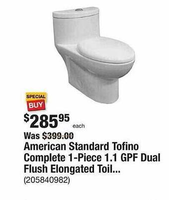 The Home Depot American standard tofino complete 1-piece 1.1 gpf dual flush elongated toil offer