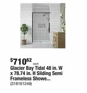 The Home Depot Glacier bayy tidal 48 in. w x 78.74 in. h sliding semi frameless showe offer