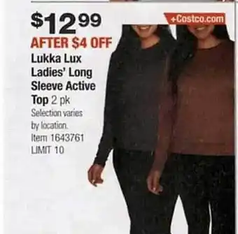 Costco Lukka lux ladies long sleeve active top offer