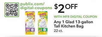 Publix Glad 13-gallon tall kitchen bag offer