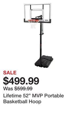 Dick's Sporting Goods Lifetime 52" mvp portable basketball hoop offer
