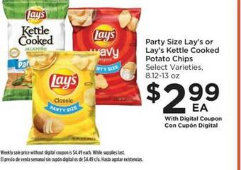 Food 4 Less Party size lay's or lay's kettle cooked potato chips offer