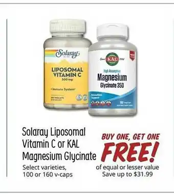 Sprouts Farmers Market Solaray liposomal vitamin c or kal magnesium glycinate offer