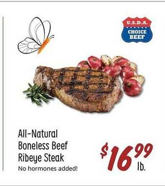 Sprouts Farmers Market All-natural boneless beef ribeye steak offer