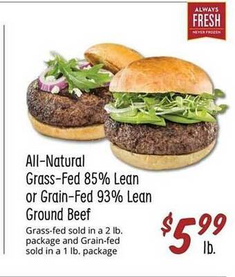 Sprouts Farmers Market All-natural grass-fed 85% lean or grain-fed 93% lean ground beef offer