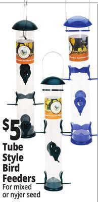 Ocean State Job Lot Tube style bird feeders offer