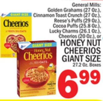 C Town Honey nut cheerios giant size 27.2 oz. boxes offer