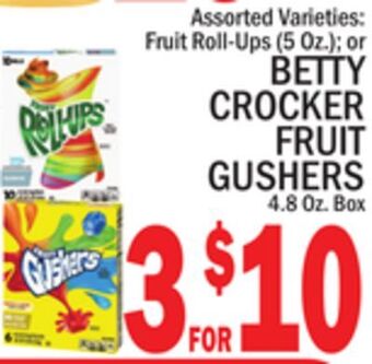 C Town Betty crocker fruit gushers 4.8 oz. box offer