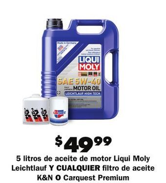 Advance Auto Parts 5 litros de aceite de motor liqui moly leichtlauf y cualquier filtro de aceite k&n o carquest premium offer