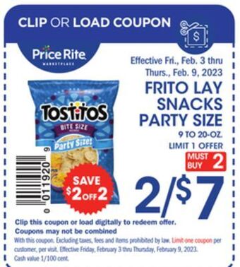 Price Rite Frito lay snacks party size offer