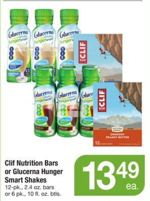 ACME Clif nutrition bars or glucerna hunger smart shakes offer