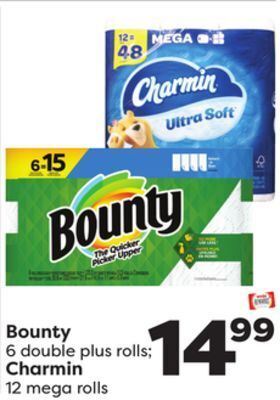 Weis Markets Bounty 6 double plus rolls charmin 12 mega rolls offer