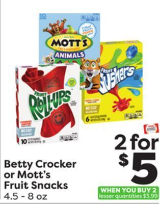 Weis Markets Betty crocker or mott's fruit snacks offer