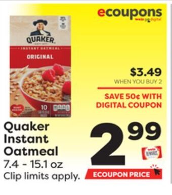 Weis Markets Quaker instant oatmeal offer