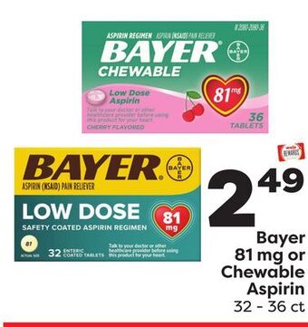 Weis Markets Bayer 81 mg or chewable aspirin offer
