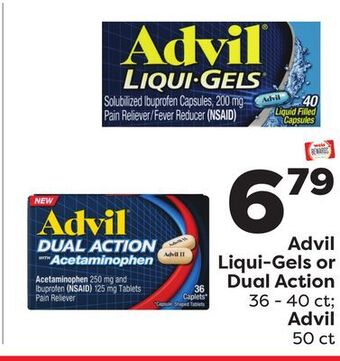Weis Markets Advil liqui-gels or dual action 36-40 ct advil 50 ct offer