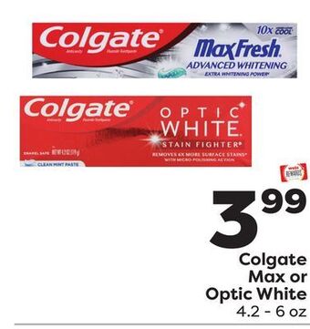 Weis Markets Colgate max or optic white offer