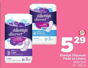 Weis Markets Always discreet pads or liners offer
