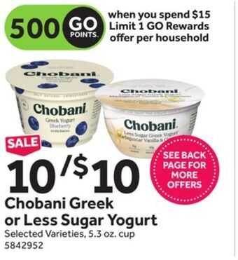 Stop&Shop Chobani greek or less sugar yogurt offer