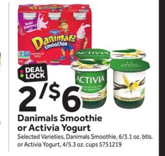 Stop&Shop Danimals smoothie or activia yogurt offer