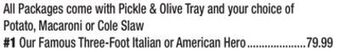 King Kullen #1 our famous three-foot italian or american hero offer