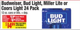 King Kullen Budweiser, bud light, miller lite or coors light 24 pack offer