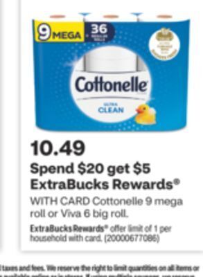 CVS Cottonelle 9 mega roll or viva 6 big roll offer