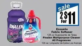 Ensueño fabric softener, pinalen multipurpose cleaner all fragrances