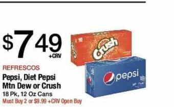 Jons International Pepsi, diet pepsi mtn dew or crush offer