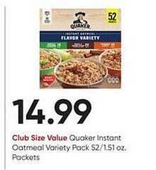 Stater Bros Quaker instant oatmeal offer