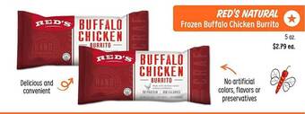 Sprouts Farmers Market Red's natural frozen buffalo chicken burrito offer