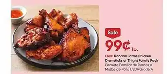 Stater Bros Randall farms chicken drumsticks or thighs family pack offer