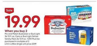 Stater Bros Budweiser or bud light offer