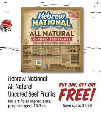 Sprouts Farmers Market Hebrew national all natural uncured beef franks offer