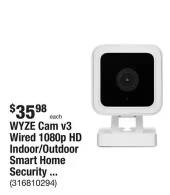 The Home Depot Wyze cam v3 wired 1080p hd indoor/outdoor smart home security camera with color night vision and 2-way audio offer