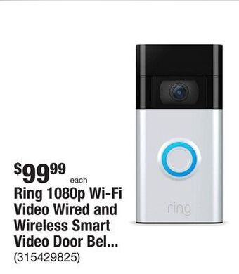 The Home Depot Ring 1080p wi-fi video wired and wireless smart video door bell camera, works with alexa, satin nickel offer