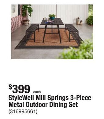 The Home Depot Stylewell mill springs 3-piece metal outdoor dining set offer
