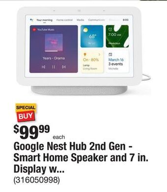 The Home Depot Google nest hub 2nd gen - smart home speaker and 7 in. display with google assistant - chalk offer