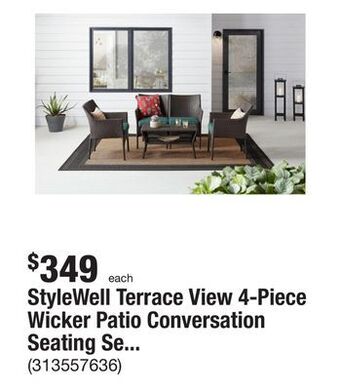 The Home Depot Stylewell terrace view 4-piece wicker patio conversation seating set with green cushions offer