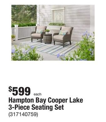 The Home Depot Hampton bay cooper lake 3-piece seating set offer