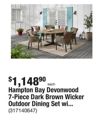 The Home Depot Hampton bay devonwood 7-piece dark brown wicker outdoor dining set with aloe cushions offer