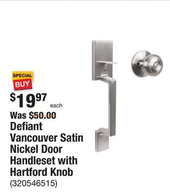 The Home Depot Defiant vancouver satin nickel door handleset with hartford knob offer