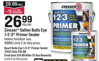 Ace Hardware Zinsser® gallon bulls eye 1-2-3® primer sealer offer